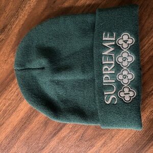 Supreme Dark Green Knit Hat with Embroidery